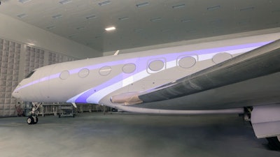 Gulfstream engineers helped design the software that projects a multi-dimensional paint scheme onto the aircraft, taking into account how the curved aircraft surface may distort the image.