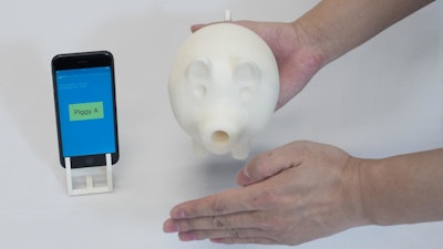 By optimizing the structure of acoustic voxels, Columbia Engineering researchers can control the acoustic response of an object when it is tapped and thereby tag the object acoustically. Given three objects with identical shapes, they can use a smartphone to read the acoustic tags in real-time, by recording and analyzing the tapping sound, and thereby identify each object.