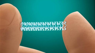 This photo provided by Abbott Laboratories shows the company's Absorb stent. On Tuesday, July 5, 2016, the Food and Drug Administration approved the slowly-dissolving medical implant for treating clogged arteries. The new stent is designed to dissolve over three years. Currently-available stents are permanent, mesh-wire tubes that hold open arteries after a procedure used to clear fatty plaque.