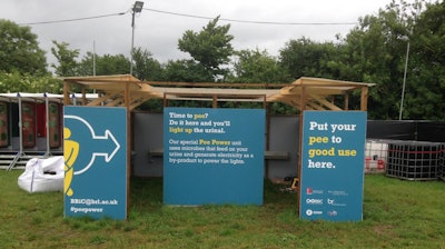 The public urinal installed this year at Glastonbury festival can generate enough electricity to light the cubicle's LED tubes.