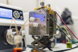 A new class of high-performing organic molecules, inspired by vitamin B2, that can safely store electricity from intermittent energy sources like solar and wind power in flaw batteries, like the one above.