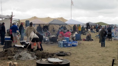 About 300 people were at the campsite where protesters from across the country and members of 60 tribes have gathered in opposition to the $3.8 billion Dakota Access pipeline that will pass through Iowa, Illinois, North Dakota and South Dakota.