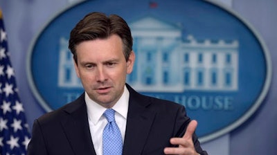 White House press secretary Josh Earnest speaks during the daily briefing at the White House in Washington, Tuesday, Aug. 30, 2016. Earnest answered questions about international taxes relating to Ireland and Apple, the United States economy, cybersecurity and other topics.