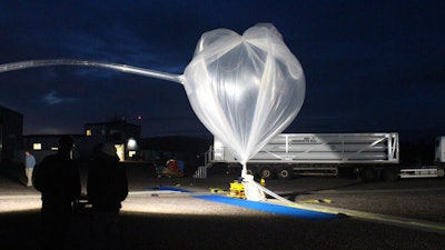 The first BARREL balloon is inflated just before its launch on Aug. 13, 2016, from Esrange Space Center near Kiruna, Sweden.
