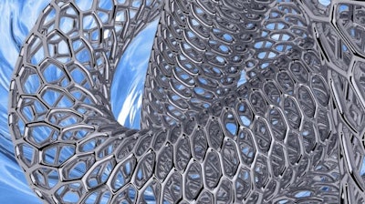 Artistic rendition of a metallic carbon nanotube being pulled into solution, in analogy to the work described by the Adronov group.
