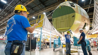 The first LM-100J commercial freighter at the Lockheed Martin facility in Georgia.