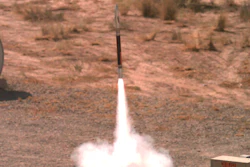 A Lockheed Martin Miniature Hit-to-Kill missile streaks skyward during a successful flight test on July 29.