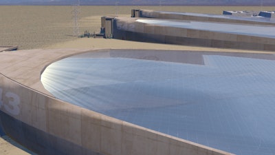 Giant Leap Technologies uses microfluidics to bend light toward a solar at the top of the plant. Each solar thermal power plant shown is a football field in size.