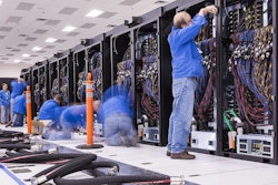 The first row of cabinets for the new Trinity supercomputer at the Lab.
