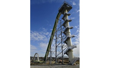 This Nov. 2013 file photo shows Schlitterbahn's new Verruckt speed slide/water coaster in Kansas City, Kan. A 12-year-old boy died Sunday, Aug. 7, 2016, on the Kansas water slide that is billed as the world's largest, according to officials. Kansas City, Kan., police spokesman Officer Cameron Morgan said the boy died at the Schlitterbahn Waterpark, which is located about 15 miles west of downtown Kansas City, Missouri. Schlitterbahn spokeswoman Winter Prosapio said the child died on one of the park's main attractions, Verruckt, a 168-foot-tall water slide that has 264 stairs leading to the top.