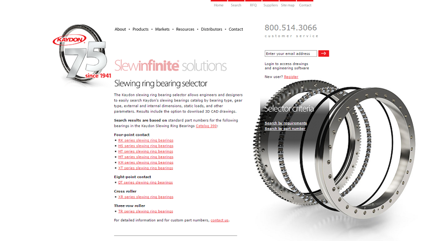 Kaydon Bearings Introduces Interactive Slewing Ring Bearing Selector