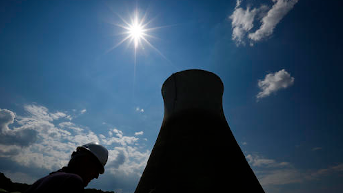 In this Wednesday, Sept. 7, 2016 photo, sit manager, Jim Chardos, lowers his head as he talks about Tennessee Valley Authority selling the unfinished Bellefonte Nuclear Plant, in Hollywood, Ala. After spending more than 40 years and $5 billion on an unfinished nuclear power plant in northeastern Alabama, the nation's largest federal utility is preparing to sell the property at a fraction of its cost.