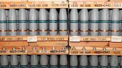 105mm shells are shown that contain mustard agent where they are stored in a bunker at the Army's Pueblo Chemical Storage facility in Pueblo, Colo. On Wednesday, Aug. 31, 2016, the U.S. Army said it plans to start operating a $4.5 billion plant next week that will destroy the nation's largest remaining stockpile of mustard agent, complying with an international treaty banning chemical weapons.