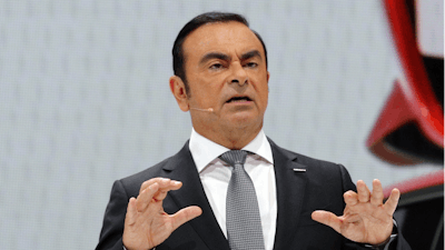 Nissan Motor Company President and CEO Carlos Ghosn addresses the media during the Paris Auto Show in Paris, France.