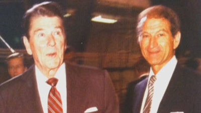 Sam Iacobellis (right) was the engineer who met President Ronald Reagan's challenge to deliver 100 B-1 bombers to challenge the Soviet Union.