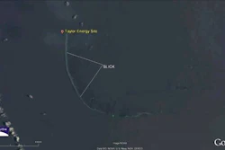 Landsat 8 image from June 21, 2014 showing the oil slick from the Taylor Energy site.