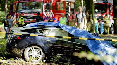 Scene from Tesla crash in The Netherlands.