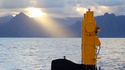 This 2015 photo provided by Northwest Energy Innovations shows the Azura wave energy device, which is converting the movement of waves into electricity at the Navy's Wave Energy Test Site at the Marine Corps base at Kaneohe Bay on Oahu in Hawaii. By some estimates, the ocean's endless motion packs enough power to meet a quarter of America's energy needs and dramatically reduce the nation's reliance on oil, gas and coal. But wave energy technology lags well behind wind and solar power.