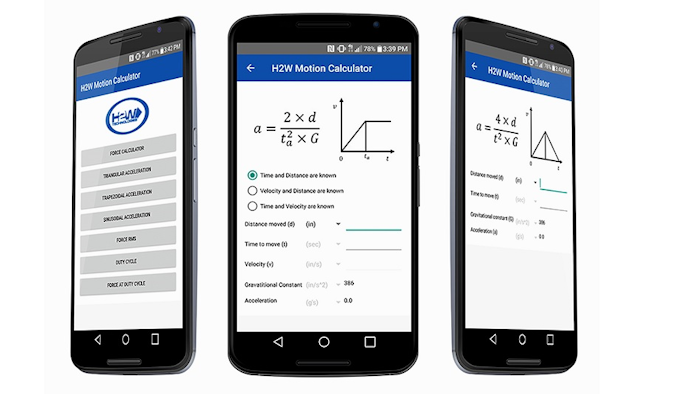 H2W Technologies has developed an Android app that solves linear motion calculations.