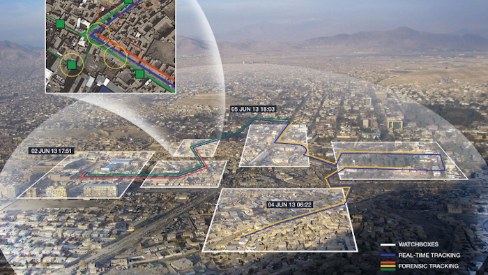When operated in collaboration with Multi-Spectral Targeting System, the wide-area motion imagery sensor can detect, track and cross-cue multiple vehicles and dismounts moving over an entire city-sized area providing unprecedented elements of situational awareness for the combined Raytheon/Logos multi-INT system.