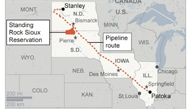 A map of the Dakota Access pipeline.