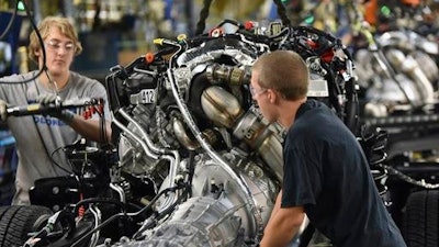 United Auto Workers assemble a 2017 Ford F-Series Super Duty truck at the Kentucky Truck Plant in Louisville, Ky. On Friday, Oct. 7, 2016, the U.S. government issues the September jobs report.
