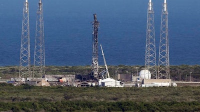 This Thursday, Sept. 8, 2016 file photo shows the damaged SpaceX launch complex 41 at Cape Canaveral Air Force Station in Florida. The company's Falcon 9 rocket exploded during its launch on Sept. 1. paceX is closer to understanding last month's rocket explosion at its launch pad. On Friday, Oct. 28, 2016 SpaceX said the investigation has been further narrowed to one of the pressurized helium containers, located in the second-stage oxygen tank.