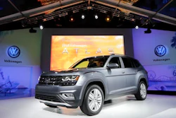 The 2018 Volkswagen Atlas is displayed at an unveiling event Thursday, Oct. 27, 2016, in Santa Monica, Calif.