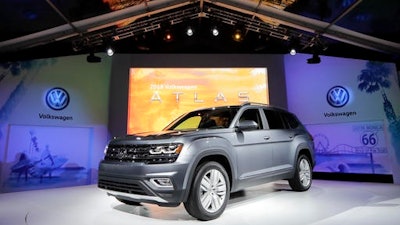 The 2018 Volkswagen Atlas is displayed at an unveiling event Thursday, Oct. 27, 2016, in Santa Monica, Calif.