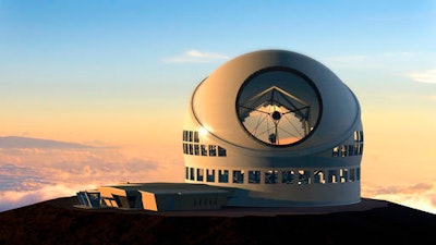 This undated file artist rendering made available by the TMT Observatory Corporation shows the proposed Thirty Meter Telescope, planned to be built atop Mauna Kea, a large dormant volcano in Hilo on the Big Island of Hawaii in Hawaii. The $1.4 billion project to build one of the world's largest telescopes is up against intense protests by Native Hawaiians and others who say building it on the Big Island's Mauna Kea mountain will desecrate sacred land.