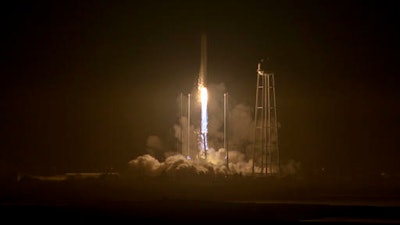 The Orbital ATK Antares rocket, with the Cygnus spacecraft onboard, launches from Pad-0A, Monday, Oct. 17, 2016 at NASA's Wallops Flight Facility in Wallops Island, Va. Orbital ATK's sixth contracted cargo resupply mission with NASA to the International Space Station is delivering over 5,000 pounds of science and research, crew supplies and vehicle hardware to the orbital laboratory and its crew.