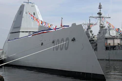 This Oct. 13, 2016 photo shows the U.S. Navy's newest guided-missile destroyer, the future USS Zumwalt, docked in Baltimore. The destroyer's commissioning ceremony is set for Oct. 15 during the inaugural Maryland Fleet Week.