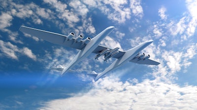 Conceptual rendering of the Stratolaunch Aircraft and the Orbital ATK Pegasus XL air-launch vehicles.