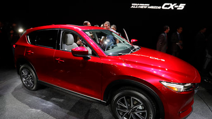 A 2017 Mazda CX-5 is displayed during the Los Angeles Auto Show in Los Angeles, Wednesday, Nov. 16, 2016.