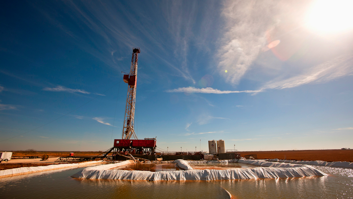 This file photo shows a water pool attached to Robinson Drilling rig No. 4 in Midland County, Texas. An assessment by the U.S. Geological Survey shows that the Wolfcamp Shale in the Midland region could yield another 20 billion barrels of oil.