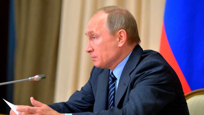 Russian President Vladimir Putin chairs a meeting with leadership of the Defense Ministry and military-industrial complex in the Bocharov Ruchei residence in Sochi, Russia, Thursday, Nov. 17, 2016.