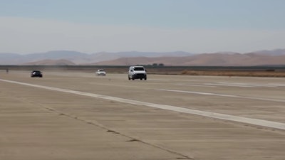 Lucid (formerly Atieva) tests its Edna model van against other electric vehicles on a closed course.
