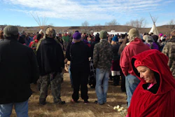 Opponents of the Dakota Access oil pipeline gather in the main protest camp near Cannon Ball, N.D.