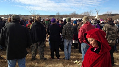 Opponents of the Dakota Access oil pipeline gather in the main protest camp near Cannon Ball, N.D.