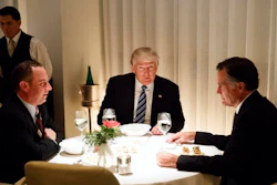 President-elect Donald Trump, center, eats dinner with Mitt Romney, right, and Trump Chief of Staff Reince Priebus at Jean-Georges restaurant, Tuesday, Nov. 29, 2016, in New York.