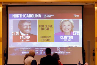 In this Tuesday, Nov. 8, 2016 photo, supporters watch as results come in at the a GOP election party in Cedar Falls, Iowa. Donald Trump’s stunning election win came despite prognosticators' overwhelming insistence he would lose and has forced people to question not just political polling, but all the facets of life that are being informed and directed by data.