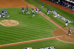 The Chicago Cubs celebrate after Game 7 of the Major League Baseball World Series against the Cleveland Indians Thursday, Nov. 3, 2016, in Cleveland. The Cubs won 8-7 in 10 innings to win the series 4-3.