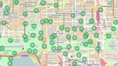 A map of the National Mall in Washington, D.C., shows the location of the SIGMA mobile radiation detectors as deployment participants moved around the city. DARPA's SIGMA program is developing networked sensors that can provide dynamic, real-time radiation detection over large urban areas.