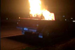 Video shows flames shooting high into the air.