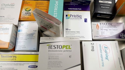 This photo shows a display of prescription medicines for impotence and sexual problems at a doctor's office in San Diego.