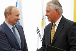 In this June 15, 2012, file photo, Russian President Vladimir Putin, left, and ExxonMobil CEO Rex Tillerson shake hands at a signing ceremony of an agreement between state-controlled Russian oil company Rosneft and ExxonMobil at the Black Sea port of Tuapse, southern Russia. President-elect Donald Trump selected Tillerson to lead the State Department on Monday, Dec. 12, 2016.