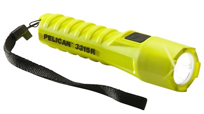 The Pelican Products Class I, Div. 1 compliant Pelican 3315R LED flashlight.