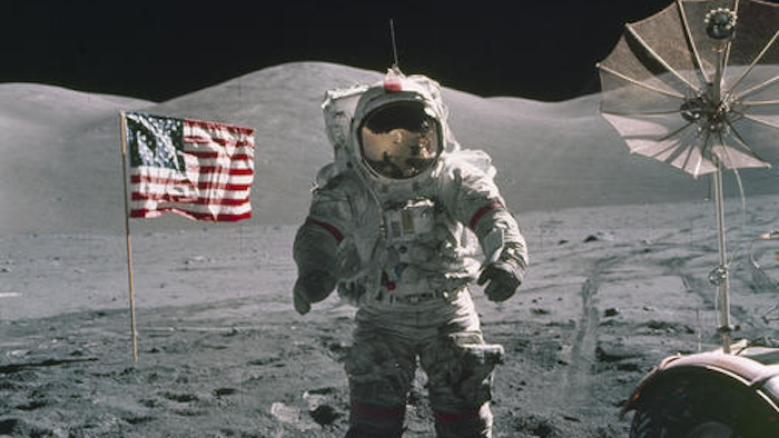 In this Dec. 12, 1972, photo provided by NASA, Apollo 17 commander Eugene Cernan stands on the moon. NASA announced that former astronaut Cernan, the last man to walk on the moon, died Monday, Jan. 16, 2017, surrounded by his family. He was 82.
