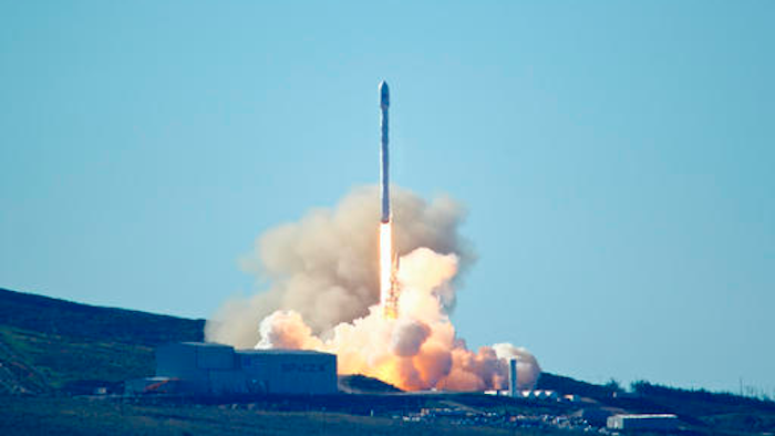 Space-X's Falcon 9 rocket with 10 satellites launches at Vandenberg Air Force Base, Calif. on Saturday, Jan. 14, 2017. The two-stage rocket lifted off to place 10 satellites into orbit for Iridium Communications Inc. About nine minutes later, the first stage returned to Earth and landed successfully on a barge in the Pacific Ocean south of Vandenberg.