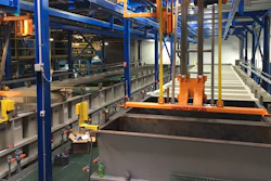 Partial view of the new 5000 ft.² fully automated line produces MIL-A-8625 Type II (sulfuric) anodizing.
